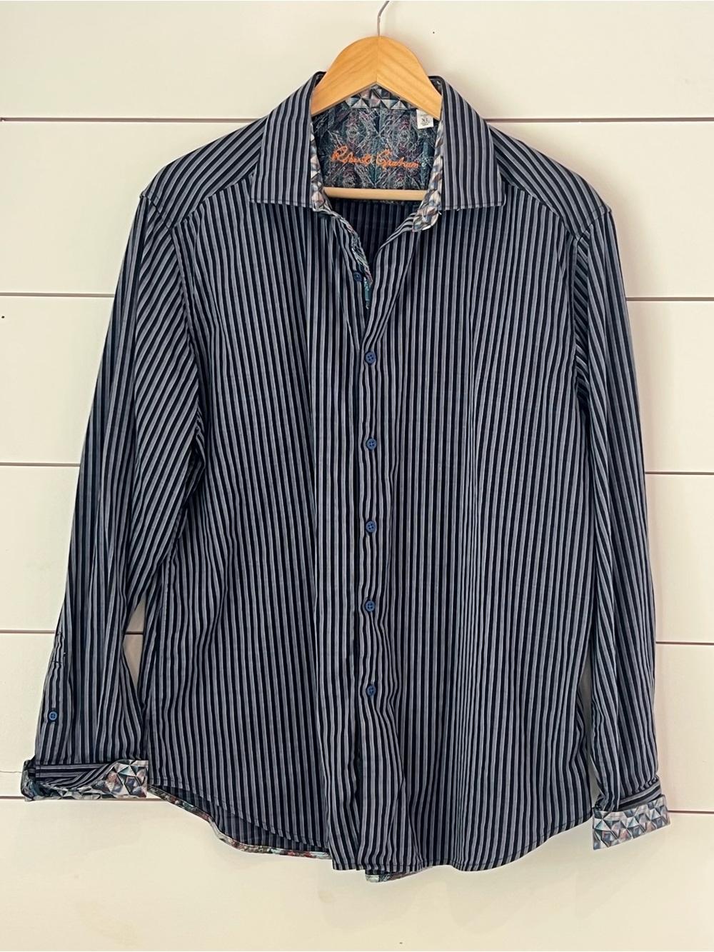 Robert Graham Black and‎ Gray Striped Dress Shirt